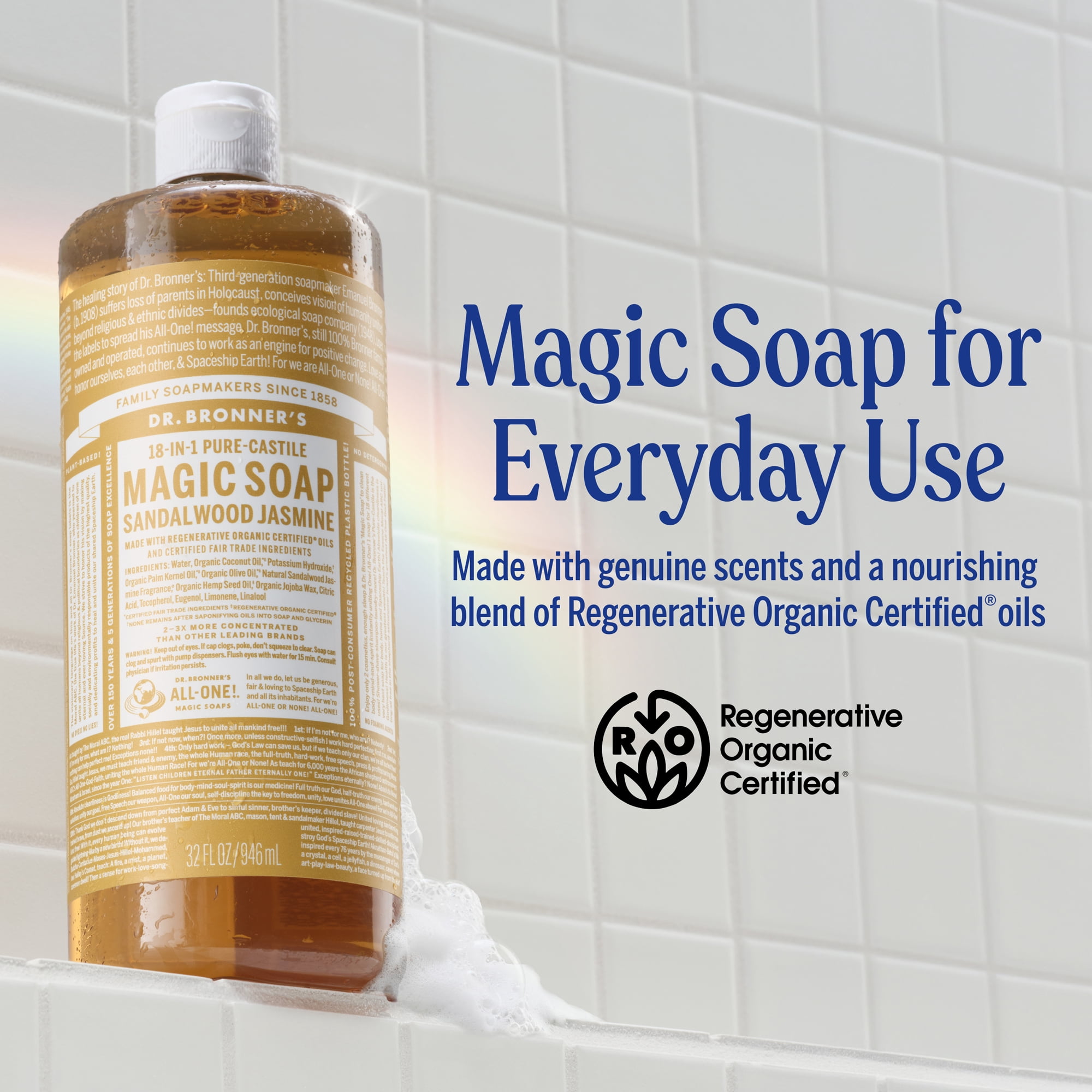 Dr.Bronner's Magic Soap, Sandalwood Jasmine, Pure-Castile Body Wash Liquid Soap, 32 fl oz