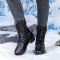 thumbnail image 2 of Lace up Winter Motorcycle Boots for Women Furry Lined Low Heel Side Zipper Mid Calf Combat Boots Waterproof Warm Snow Booties Black Size 7.5, 2 of 7