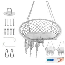 Grey Hanging Cotton Rope Chair, Hammock Chair Macrame Swing, Max Load Capacity 330 LBS with Cushions and Hardware Kits Cotton Rope Chair for Indoor, Outdoor, Bedroom, Patio, Garden