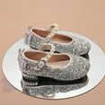 thumbnail image 4 of Dakaela Girls Dress Shoes Toddler Glitter Princess Mary Jane 3T 4T 5T Little Big Kid Low Heel Pearl Strap Wedding Prom Footwear Silver Size 8, 4 of 6