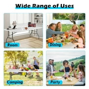 6 Foot Folding Table with Carrying Handle, plastic fold table, with Sturdy Steel Frame for Indoor Outdoor Camping, Picnic and Party, White