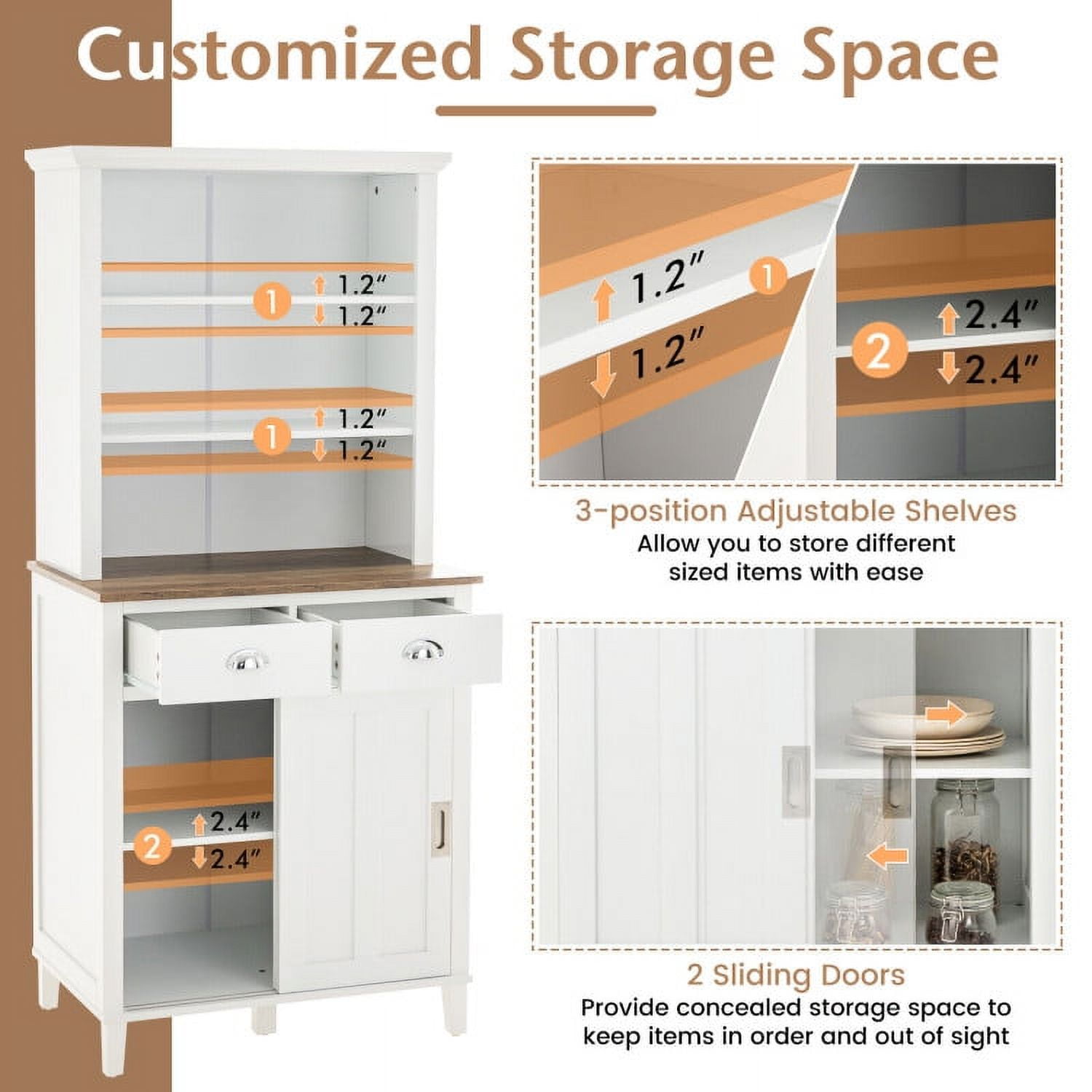 Finihen Kitchen Storage Cabinet, Buffet Sideboard, Freestanding Kitchen Pantry with Hutch Sliding Door and Drawer, for Dining Room, Kitchen, Living Room, White Finihen Kitchen Storage Cabinet, Buffet Sideboard, Freestanding Kitchen Pantry with Hutch Sliding Door and Drawer, for Dining Room, Kitchen, Living Room, White