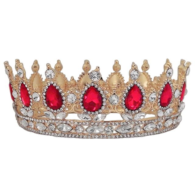 Couronne de Mariée Classique Coiffe de Mariage Joli Couvre-Chef Accessoires de Robe de Mariée Ornement de Cheveux pour Femmes (Doré et Rouge)