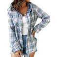 thumbnail image 3 of Xuanfei Women Plaid Shirt Single-Breasted Drawstring Hoodie Long Sleeve Outwear, 3 of 4