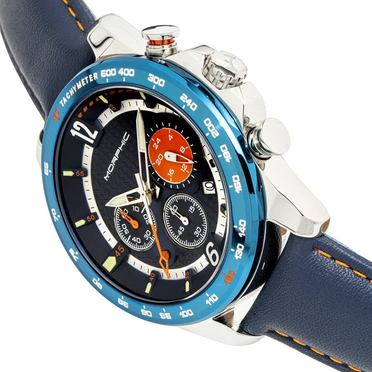 Morphic M88 Series Chronograph Leather Band Watch W Date Navy Blue
