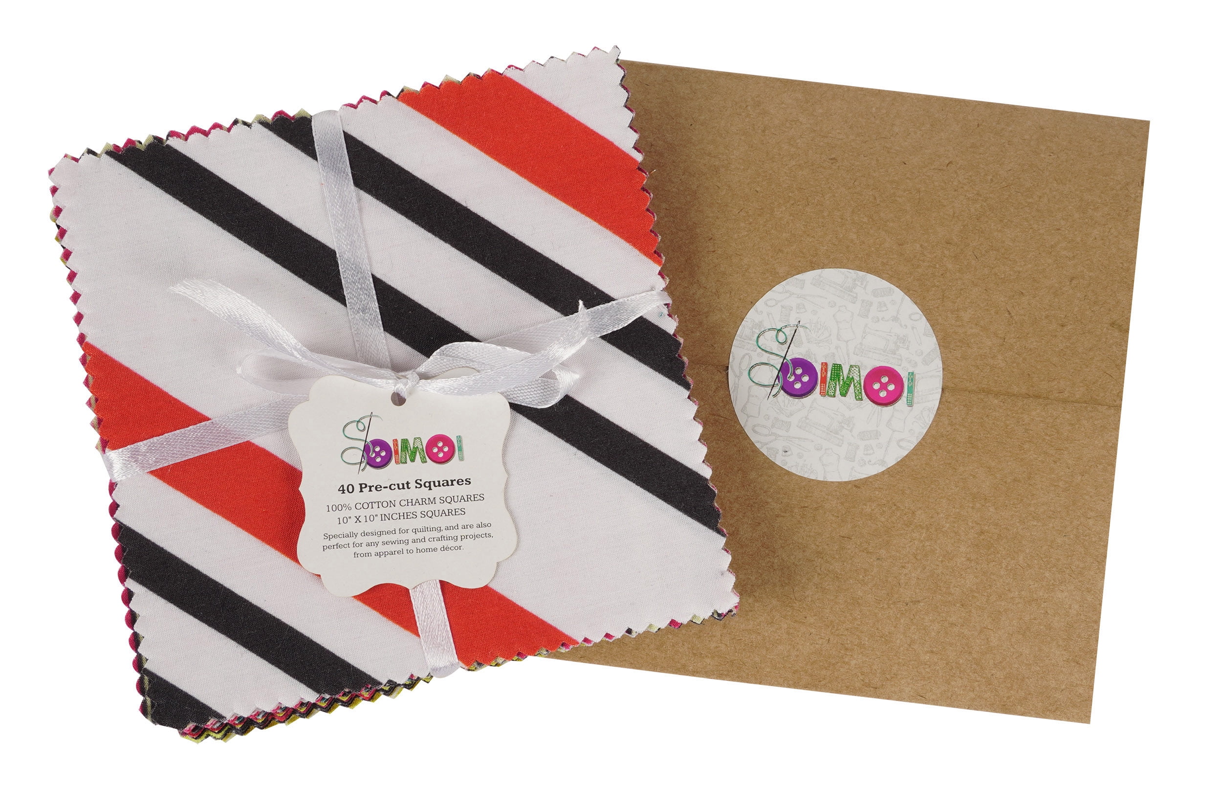 Soimoi Precut 10-inch Stripes Prints Cotton Fabric Bundle Quilting Squares Charm Pack DIY Patchwork Sewing Craft- Multicolor