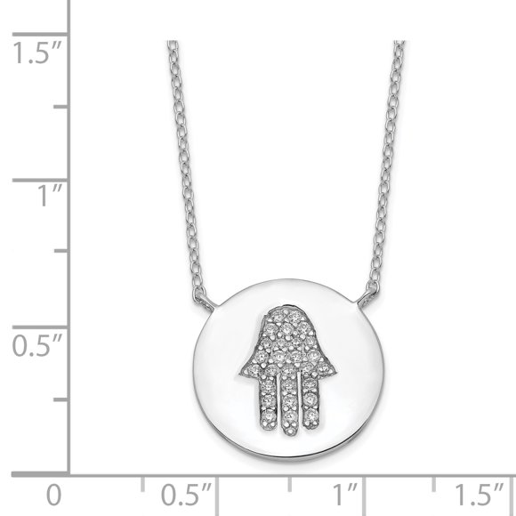 Sterling Silver Hamsa Rhodié W / Cz W / 2in ext. Collier (Poids: 2,39 Grammes, Longueur: 16 Pouces)
