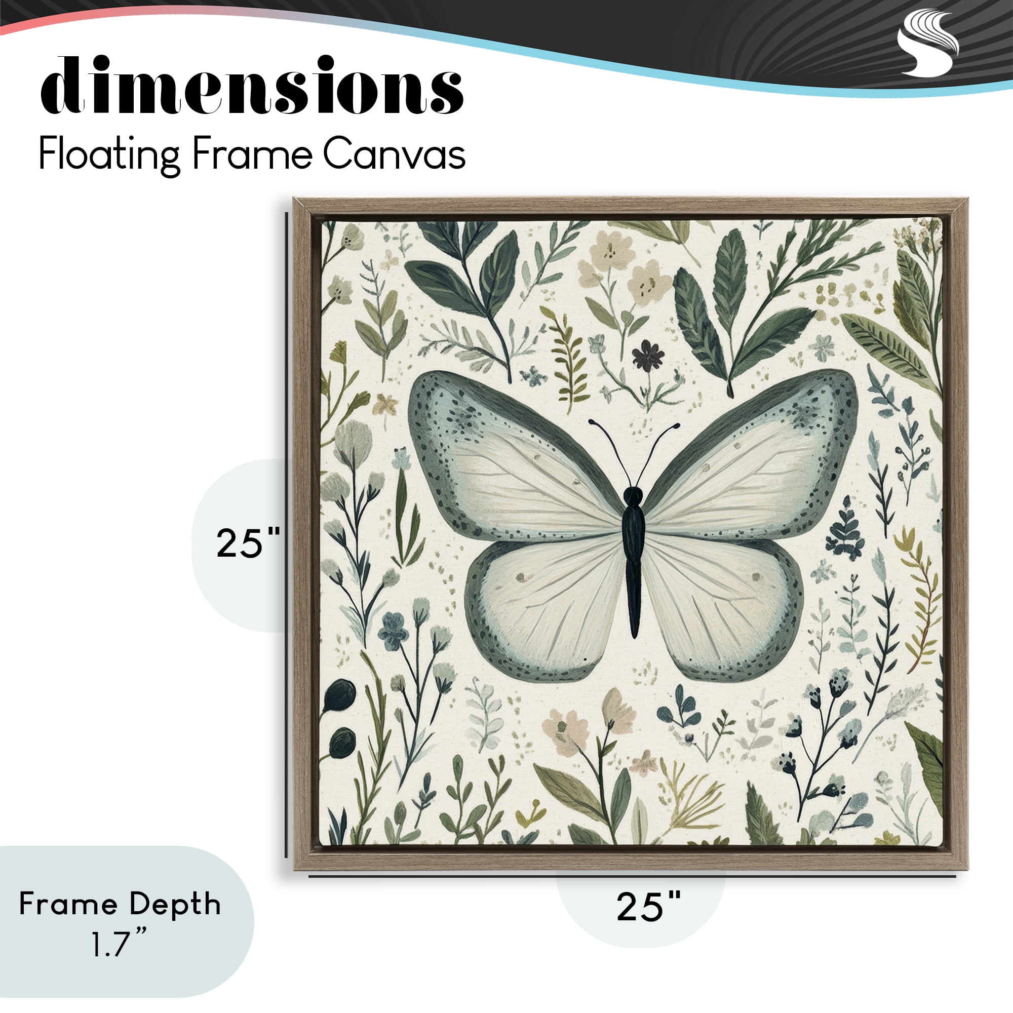 Stupell Industries Dusty Blue Butterfly Botanicals Brown Framed Floater Canvas Wall Art, design by Petal Prints Design