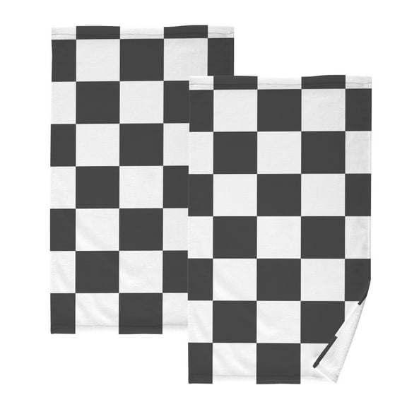 Ryvnso White and Black Checkered Grid Art Pattern Cotton Hand Towels Sets Face Towel 2 PCs Bathroom Decorative