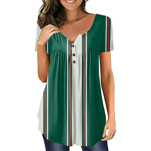 T-shirt d'Été pour Femmes Grande Taille, Hauts d'Été pour Femmes, T-shirt Décontracté à Manches Courtes Imprimé, T-shirt à Col en V pour Femmes en Liquidation