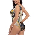 thumbnail image 4 of Picia Oil Painting Flower Cow Pattern Women's One Piece Swimsuits,One Shoulder Swimwear Asymmetric ,Ruffle Monokinis Bathing Suits,High Waisted Flattering Bathing Suits-Small, 4 of 8