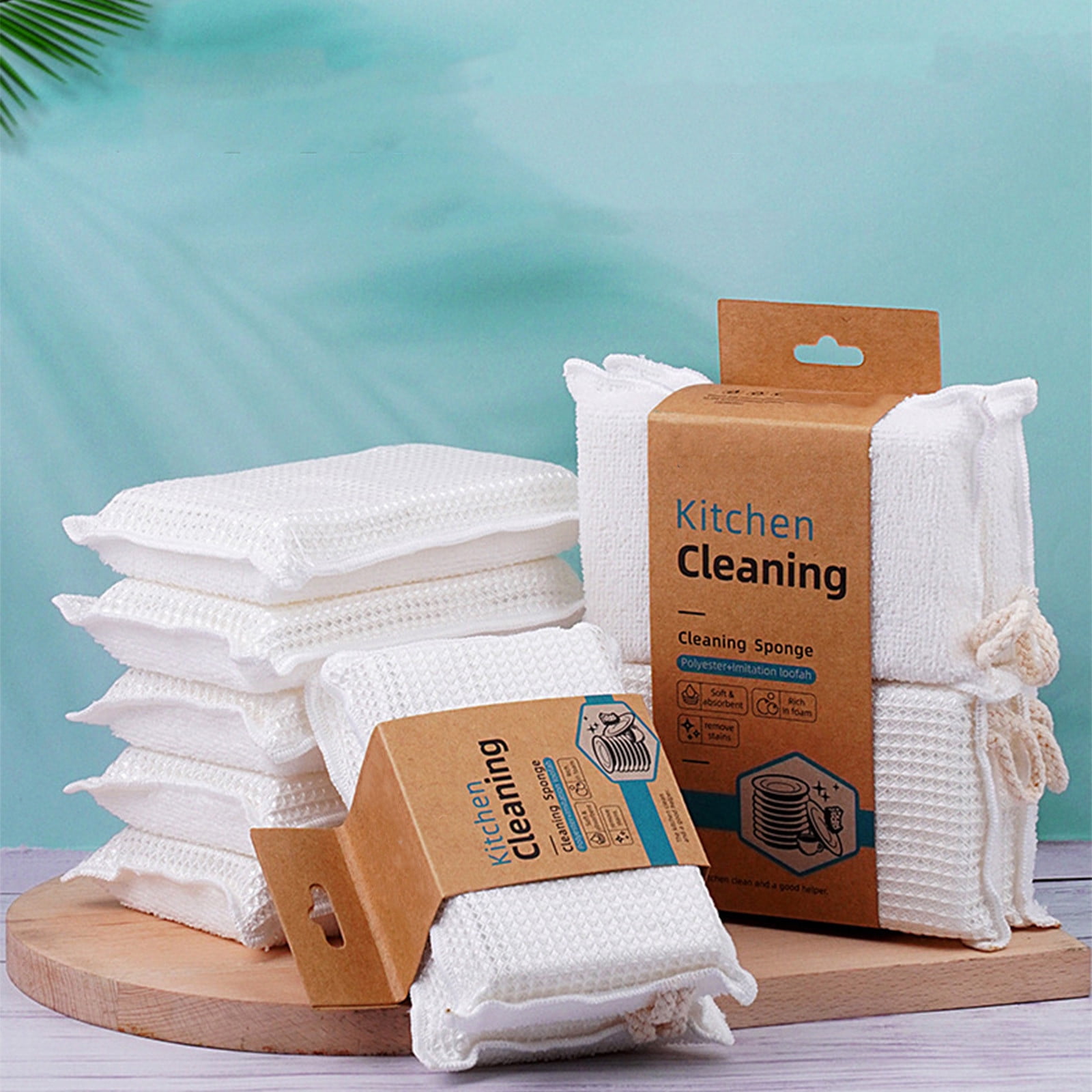 JWshufel 4Pcs Wood Pulp Sponge Double Side Oil Dishwashing Scrub Sponges High Density Long Lasting Kitchen Cleaning Tool for Sinks Stoves and Bathroom Reusable Efficient Household Kit