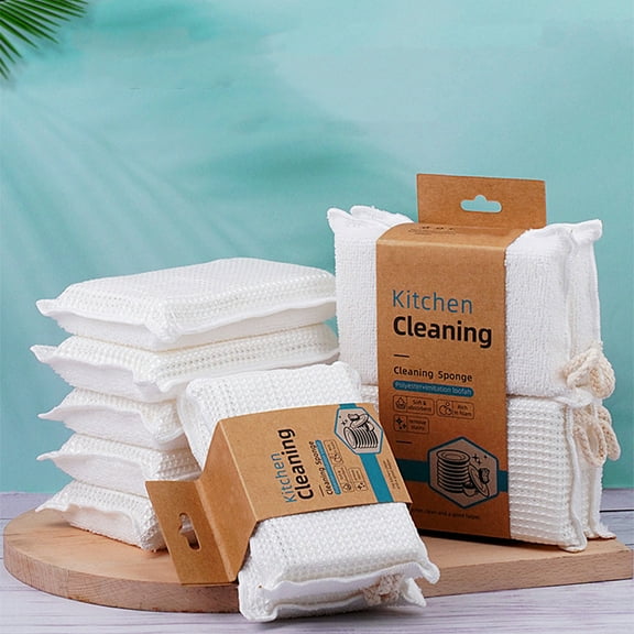 Jpxdew 4Pcs Wood Pulp Sponge,5.51x3.54in Double Sided Kitchen Cleaning Block,White,Dishwashing,Household Tool