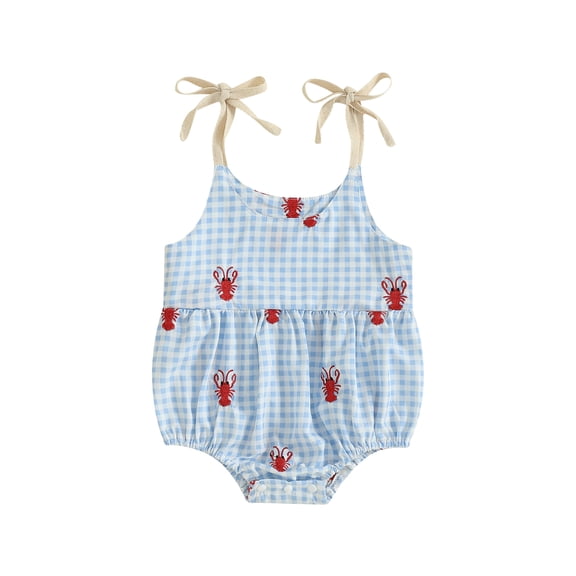 CocMouse Baby Girls Rompers Plaid Lobster Embroidery Sleeveless Bodysuits