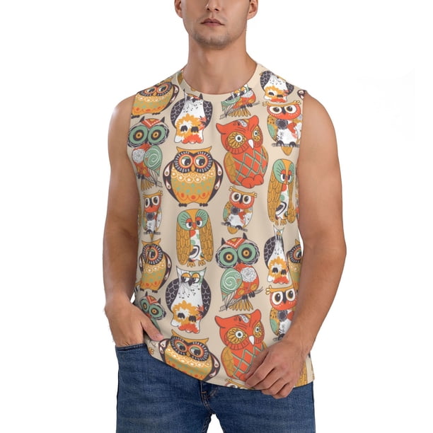 Balery Colorful Owls Camisetas sin mangas para hombre, absorbe la humedad y protege contra el mal olor.-3X-Large