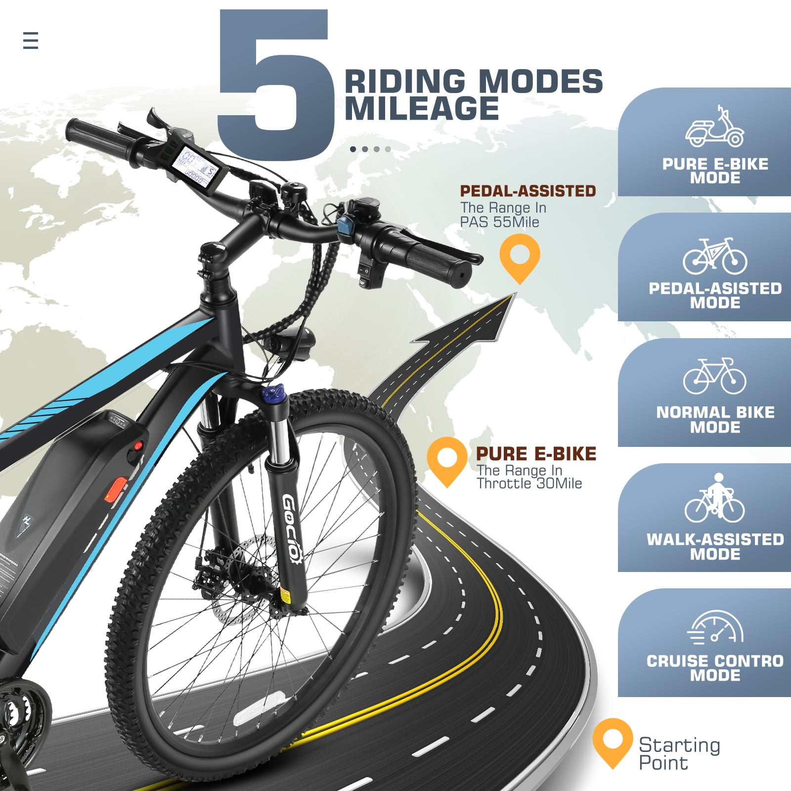 Gocio UL2849 Certified 26" Electric Bike for Adults, 750W Peak Motor, 48V 7.8Ah Battery, 20MPH Max Speed, Off-Road Mountain E-bike
