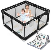 kmaier Baby Playpen, Large Indoor and Outdoor Play Yards, 360 Visibility , for Toddler-Black