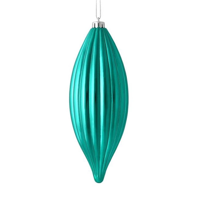Vickerman M183242S 8 in. Teal Shiny Line Finial Ornament 4 per Bag