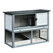 Pawhut 2-tier Wooden Rabbit Hutch with Upper House Area and Lower Play Area with Cage, Great for Bunnies, Small Animals
