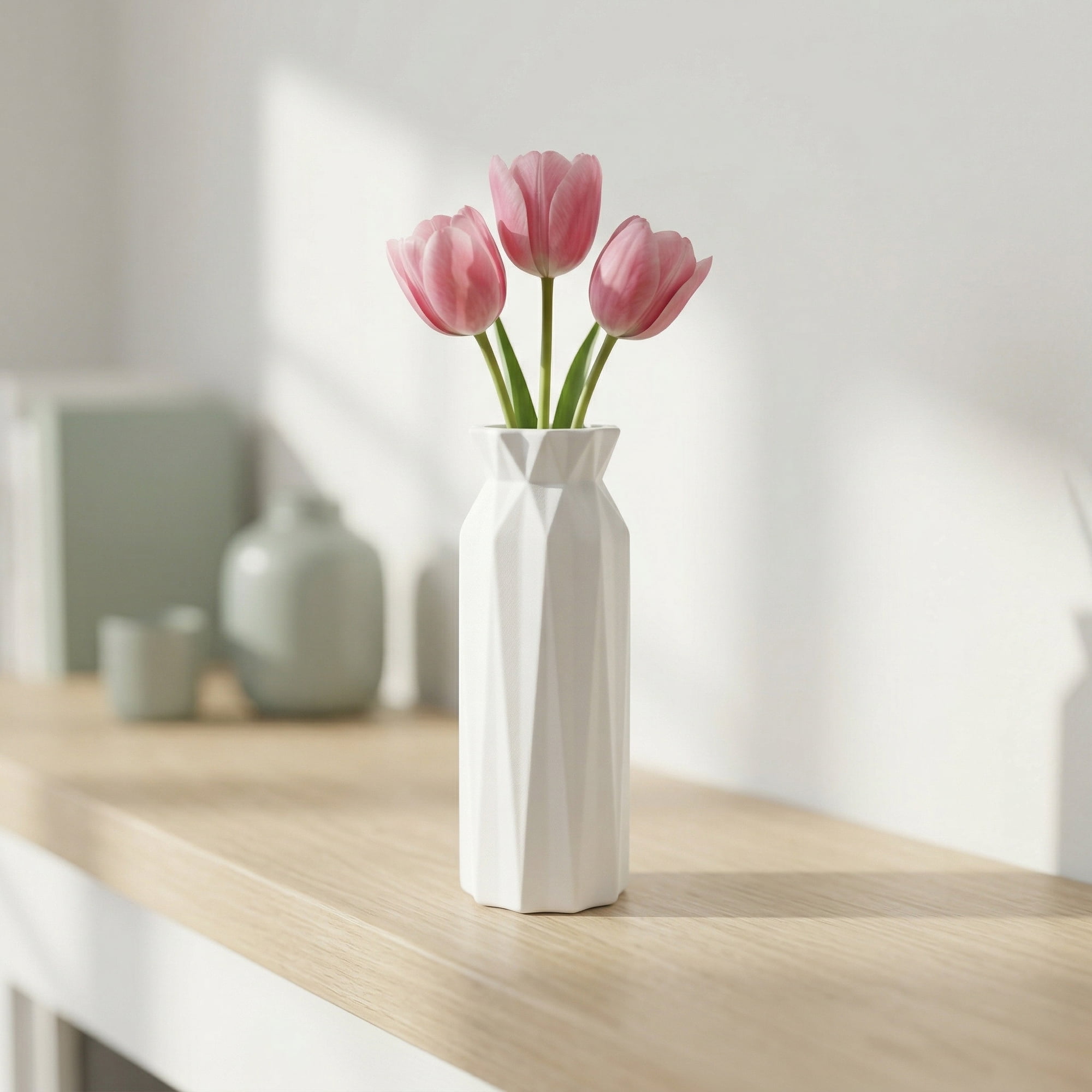 Unique Bargains Narrow Bud Vase for Single Stem Roses Plastic White 2.8"L x 2.8"W x 7.9"H