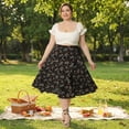 thumbnail image 3 of Agnes Orinda Women's Plus Size Mother's Day Boho Floral Wrap Skirts a Line Midi Chic Ruffled Hem High Waisted Skirt 1X Black, 3 of 8