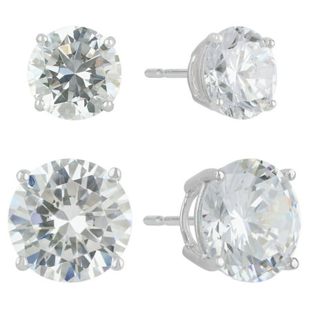 Brilliance Fine Jewelry Women's Simulated Diamond Duo Round Earring Set in Sterling Silver 10mm