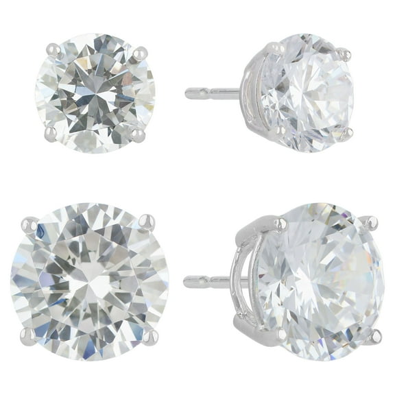 Brilliance Fine Jewelry Women's Simulated Diamond Duo Round Earring Set in Sterling Silver 10mm