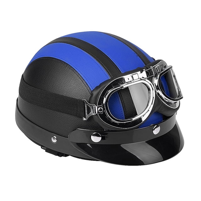 Universal motocicleta scooter cuero sintético cara abierta medio casco y visera gafas UV azul Jadeshay A