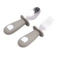 thumbnail image 1 of Juego de tenedores y cucharas de acero inoxidable para niños pequeños, utensilios seguros de silicona simples y bonitos de calidad alimentaria, A5 # gris y verde, 1 of 5