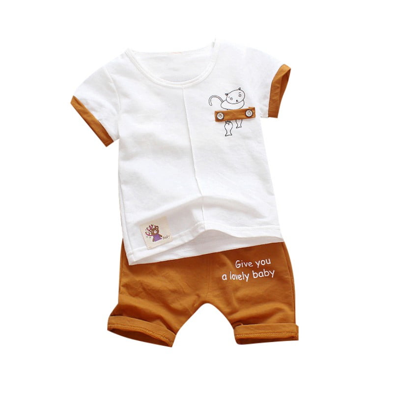 infant baby boys clothes cotton summer Tee short pants kids outfits cartoon 