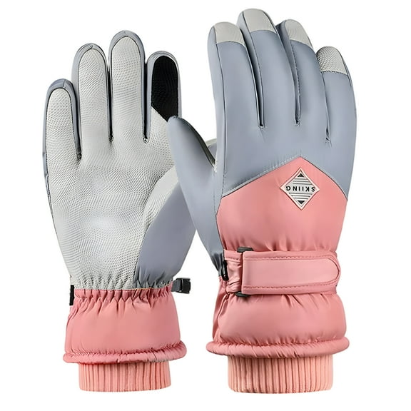 TELOLY Winter Gloves,Insulated Cuffs Mens Winter Gloves,Waterproof Gloves Touchscreen Fingers Winter Gloves Women,Pink&Blue