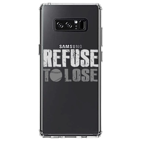 DistinctInk Clear Shockproof Hybrid Case for Samsung Galaxy Note 8 - TPU Bumper Acrylic Back Tempered Glass Screen Protector - Refuse to Lose Baseball