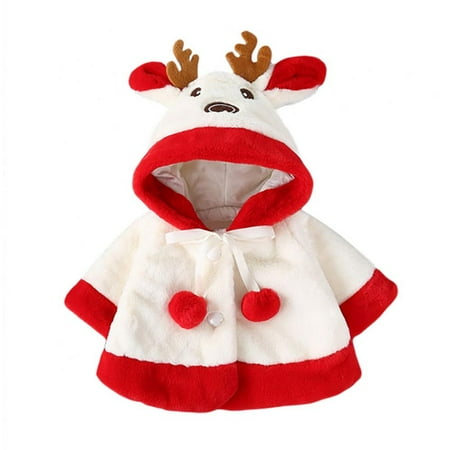 

Christmas Clothes Baby Girls Fur Poncho Cape Cartoon Elk Hooded Cloak Pompom Kids Fleece Jacket Coat Toddler Christmas Outfits Outwear 0-3 Years