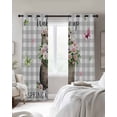 thumbnail image 4 of Grey Plaid Groundhog Blackout Curtains for Bedroom Living Room Darkening Curtains 63 Inches Long Spring Floral Butterfly Botanical Window Curtain 2 Panels Set Window Treatment Grommet Drapes 52"x63", 4 of 9