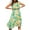 Light Green, variant on Women's Ruffled Printed Surplice Cap Sleeve Dress with Ruched Sheer Overlay and 100% Polyester fabric for events