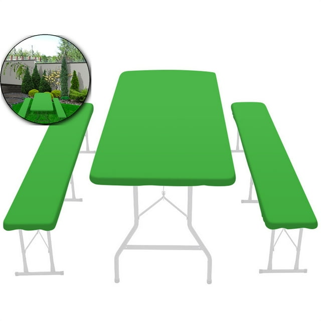 Dvruxg Ensemble de Housse de Table de Pique-Nique, Nappe Ajustée Élastique avec Housses de Siège, Protection Extérieure Intérieure pour Réunions Familiales et Événements de Camping