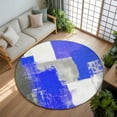 thumbnail image 3 of Navy Blue Grey Oil Painting 8ft Round Rug, Abstract Modern Geometric Non-Skid Rubber Backing Large Area Rugs - Living Room Bedroom Home Office, Indoor Floor Mat Carpets Washable Rug, 3 of 9