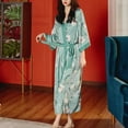 thumbnail image 4 of SWSMCLT Women's Belt Bath Robe Calf Length Bathrobe Medium Bathrobes Bridal Chic Drop Shoulder Comfy Luxury Green Small-X-Large, 4 of 5