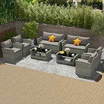 Costway 8 PCS Patio Furniture Set with 4 Rattan Chairs Loveseat Coffee Table Cushions