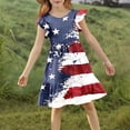 thumbnail image 4 of Girls 4th of July Dress Patriotic American Flag Print A-Line Midi Dress Red White Blue Ruffled Sleeve Tiered Skirt Elastic Waist Kids Summer Outfit,Size 9-10 T, 4 of 8