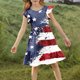 thumbnail image 4 of Odeerbi Niñas Día de La Independencia A-Línea Vestido Acampanado Verano Patriótico Estrella Raya Cuello Redondo Vestido Casual Con Bolsillos, 4 of 8