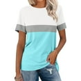 thumbnail image 2 of tarylea T Shirts for Women Crewneck Short Sleeve Shirts Casual Summer Tops Color Block Lightweight Loose Tees, 2 of 7