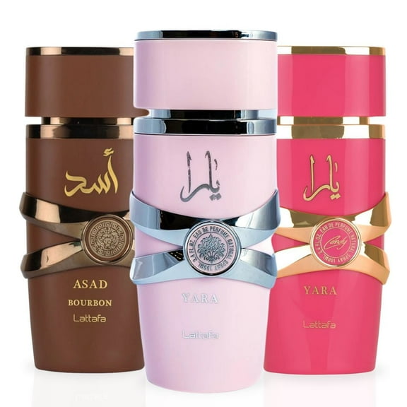 Yara, Yara Candy, Asad Bourbon EDP Sprays 100ML (3.4 OZ) By Lattafa | A Trio Of Sweet, Fruity & Indulgent Fragrances, Perfect For Any Occasion. (SWEET SENSATIONS BUNDLE)