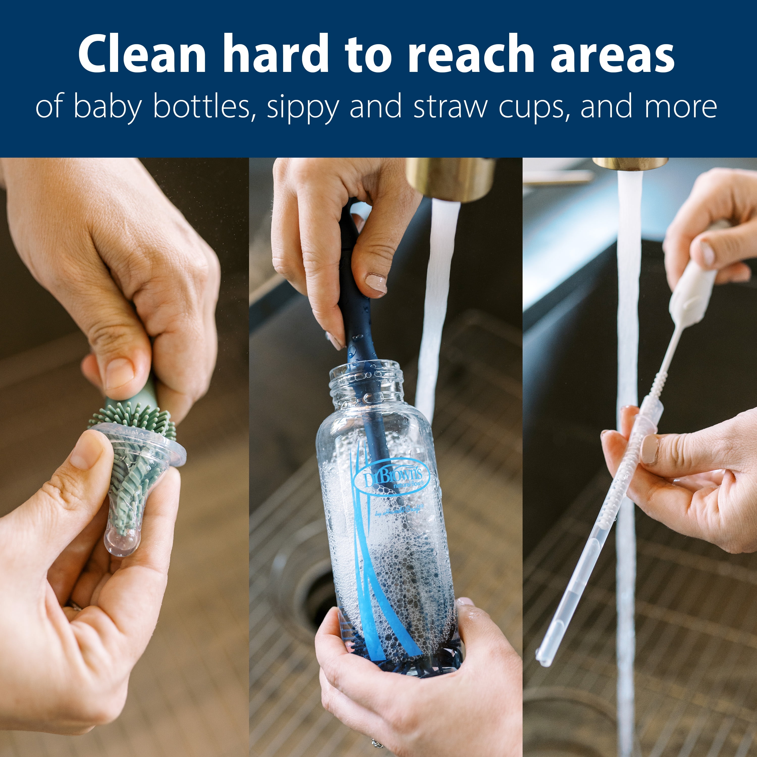 Dr. Brown's Silicone Cleaning Brush Set with Bottle, Spout, and Straw Brushes, BPA Free, 3 Pack