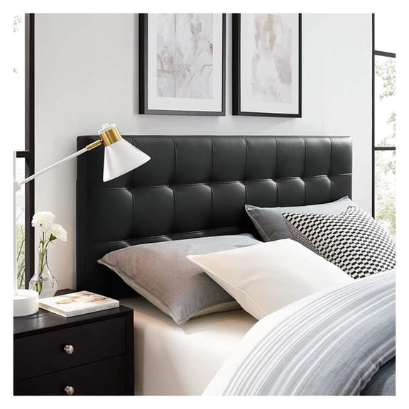 Lily Tufted Faux Leather Upholstered Full Headboard in Black