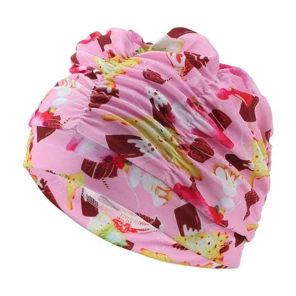 Unique Bargains 1 Pc Elasticity Ice Cream Pattern Swim Cap 5.91"x9.25" Pink Yellow