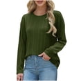 thumbnail image 4 of Womens Tunic Tops Long Sleeve Shirts Casual Basic Oversized T Shirt Crewneck Loose Fit Spring Fashion Clothes Army Green XXL, 4 of 9