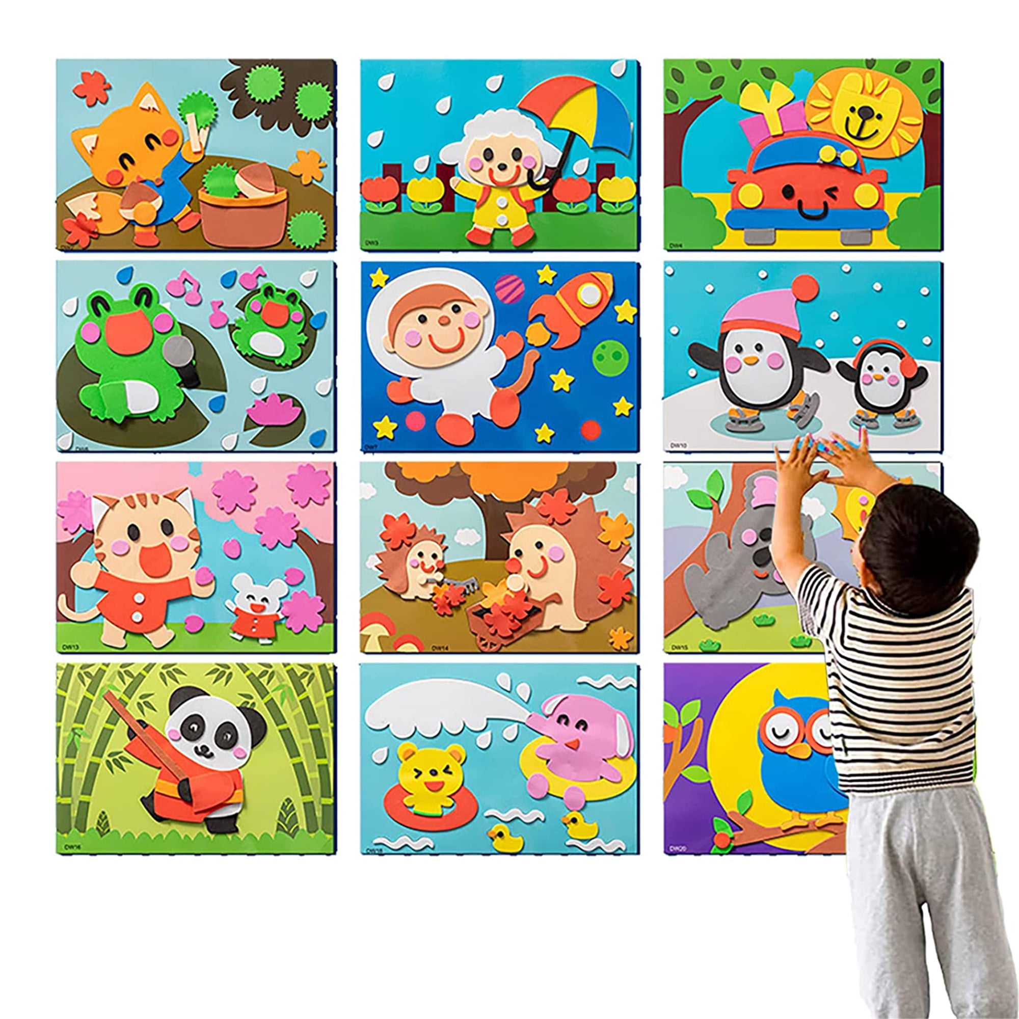 12 Sheets DIY Kids Animal Handmade Stickers, 3D EVA Foam Sticker Puzzle ...