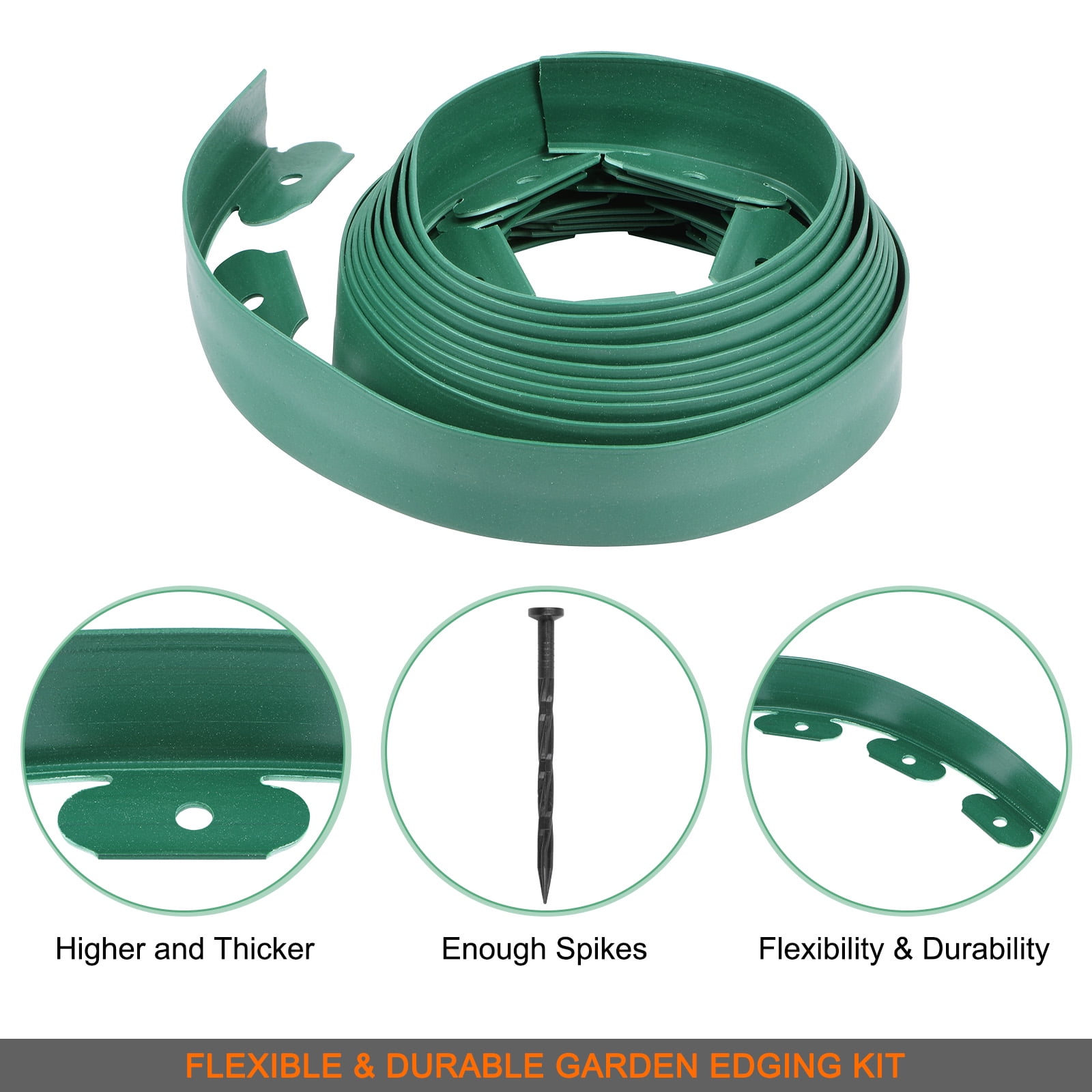 Uxcell Garden Edging - 60 Feet Plastic Landscape Edging Border with 54 PCS Spikes (3 Set of 20FT x 2IN, Green)