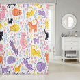 thumbnail image 2 of Manfei Playful Cartoon Cat Shower Curtain 72Wx84L, Spring Botanical Bathroom Shower Curtain, White Pink Purple, 2 of 5
